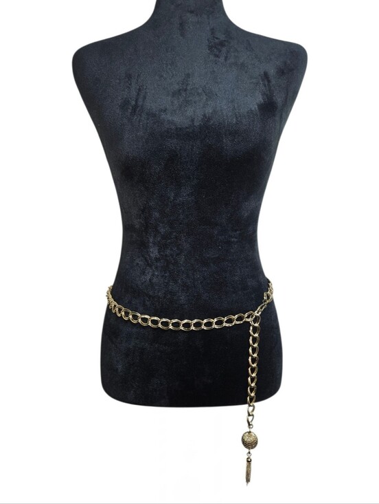 Vintage Accessories - Vintage Y2K Gold Chain Link Statement Waist Belt with Tassel Charm One Size